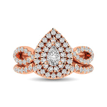 Diamond  Twist Shank Double Halo Bridal Ring 3/4 ct tw Pear Cut in 14K Rose Gold