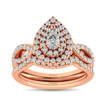 Diamond  Twist Shank Double Halo Bridal Ring 3/4 ct tw Pear Cut in 14K Rose Gold