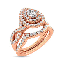 Diamond  Twist Shank Double Halo Bridal Ring 3/4 ct tw Pear Cut in 14K Rose Gold