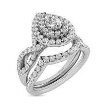 Diamond Twist Shank Double Halo Bridal Ring 3/4 ct tw Pear Cut in 14K White Gold