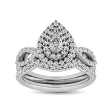 Diamond Twist Shank Double Halo Bridal Ring 3/4 ct tw Pear Cut in 14K White Gold