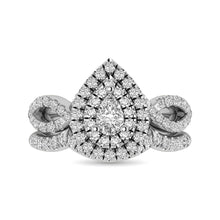 Diamond Twist Shank Double Halo Bridal Ring 3/4 ct tw Pear Cut in 14K White Gold