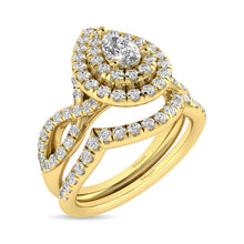 Diamond  Twist Shank Double Halo Bridal Ring 3/4 ct tw Pear Cut in 14K Yellow Gold
