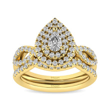 Diamond  Twist Shank Double Halo Bridal Ring 3/4 ct tw Pear Cut in 14K Yellow Gold