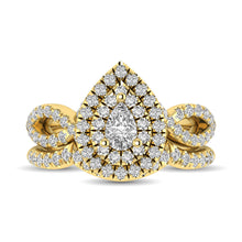 Diamond  Twist Shank Double Halo Bridal Ring 3/4 ct tw Pear Cut in 14K Yellow Gold