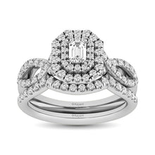 Diamond Twist Shank Double Halo Bridal Ring 3/4 ct tw Emerald Cut in 14K White Gold