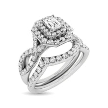 Diamond Twist Shank Double Halo Bridal Ring 3/4 ct tw Emerald Cut in 14K White Gold