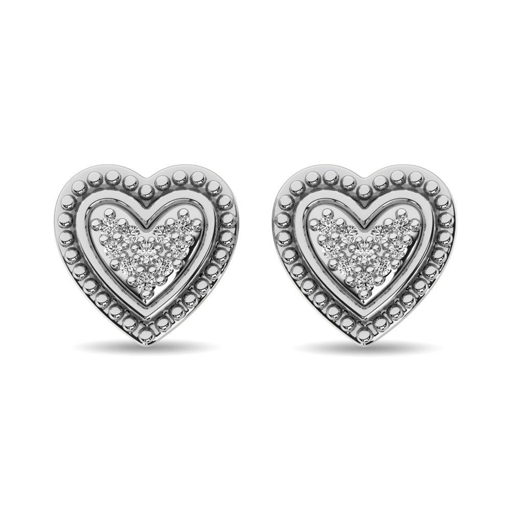 Diamond Heart Earrings 1/20 ct tw in Sterling Silver