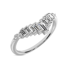 Diamond 1/5 ct tw Round and Baguette Chevron Band  in 10K White Gold