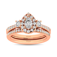 Diamond Classic Shank Single Halo Bridal Ring 1 ct tw Pear Cut in 14K Rose Gold