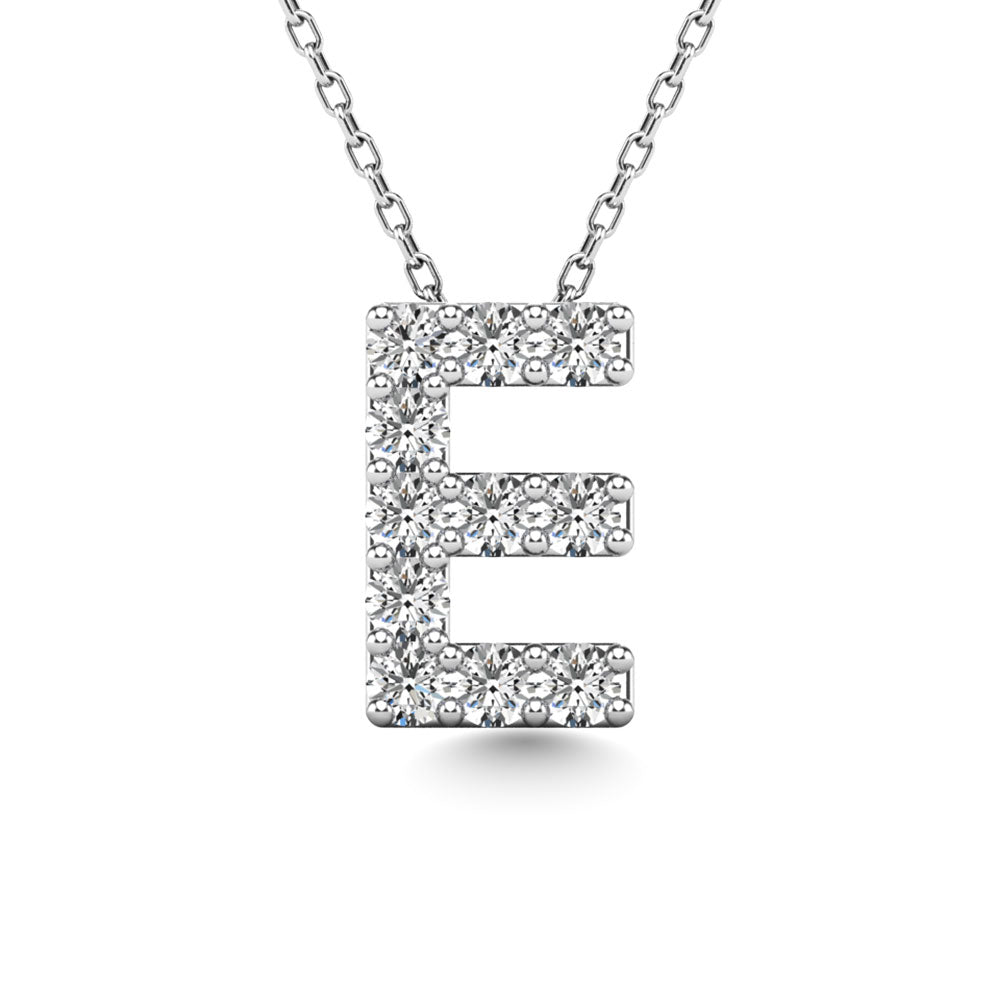 Diamond 1/10 Ct.Tw. Letter E Pendant in 14K White Gold"