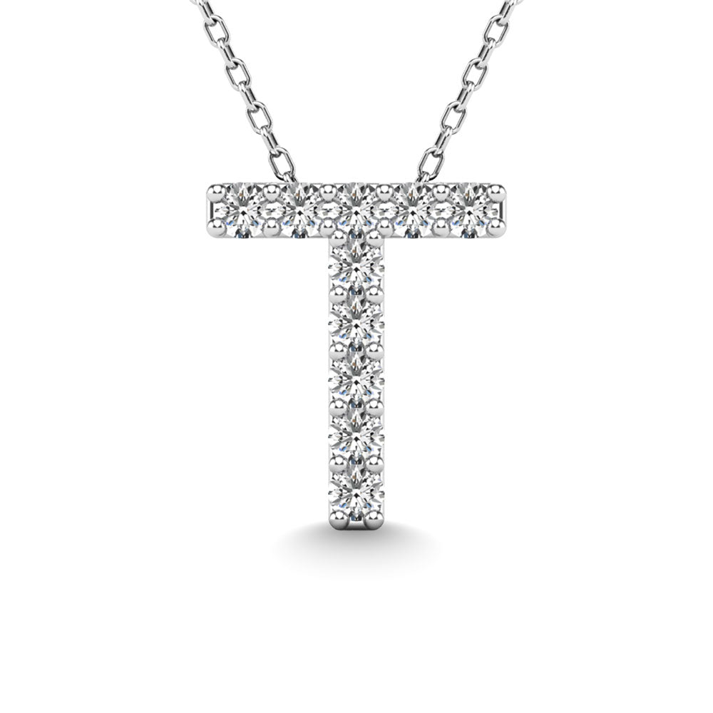 Diamond 1/10 Ct.Tw. Letter T Pendant in 14K White Gold"