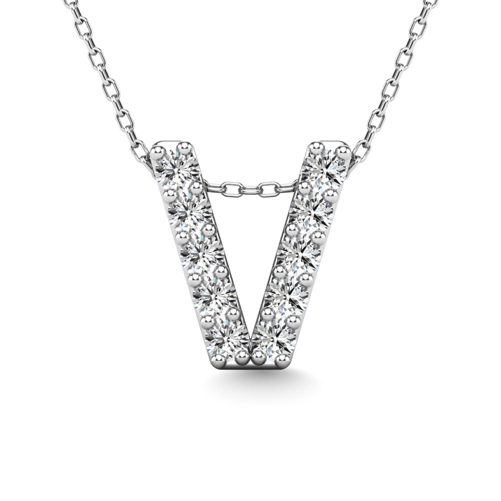 Diamond 1/10 Ct.Tw. Letter V Pendant in 14K White Gold"