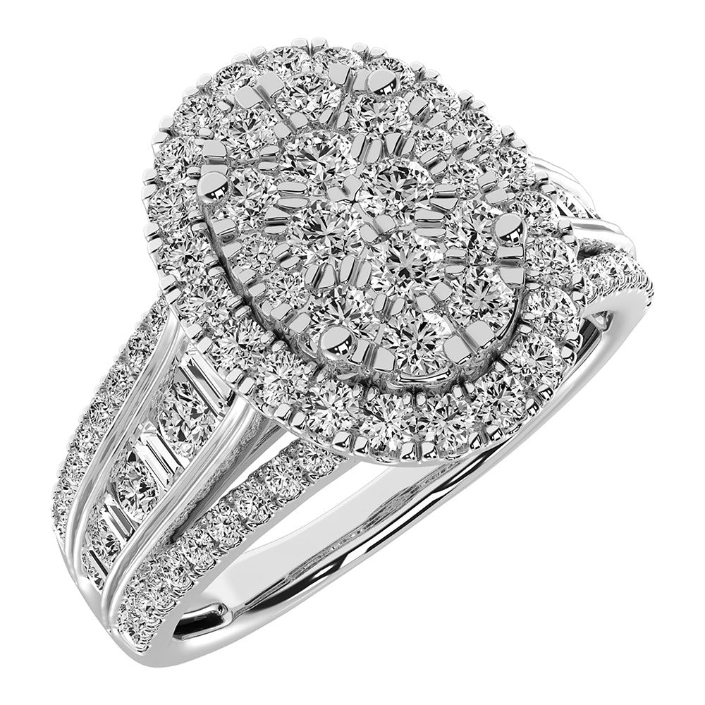 14K White Gold 1 Ct.Tw. Diamond Round and Baguette Engagement Ring