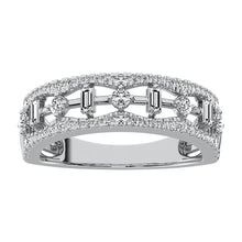 14K White Gold 1/2Ct.Tw. Diamond Round and Baguette Set Fashion Band