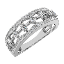 14K White Gold 1/2Ct.Tw. Diamond Round and Baguette Set Fashion Band