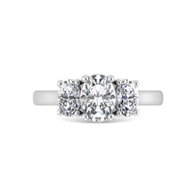 14K White Gold Lab Grown Diamond 2 Ct.Tw. Plain Shank Oval Shape Three Stone Engagement Ring