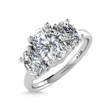14K White Gold Lab Grown Diamond 2 Ct.Tw. Plain Shank Oval Shape Three Stone Engagement Ring