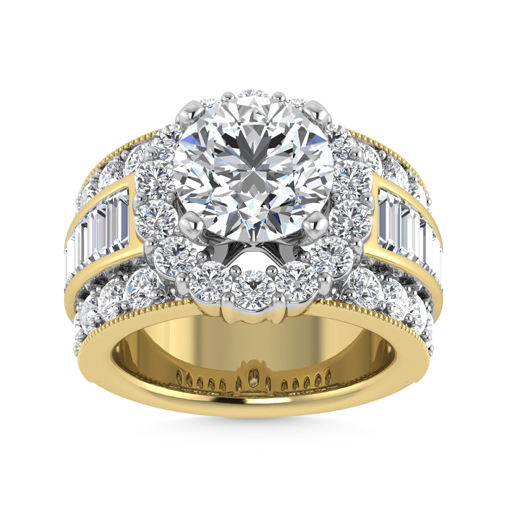 14K  Yellow Gold Lab Grown Round and Baguette Diamond 5 1/5 Ct.Tw. ( 3 Ctw Center) Engagement Ring