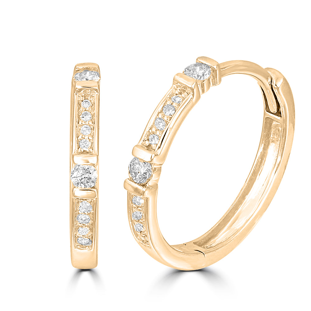 14K Yellow Gold 1/6 Ct.Tw. Diamond  Stackable Hoop Earrings