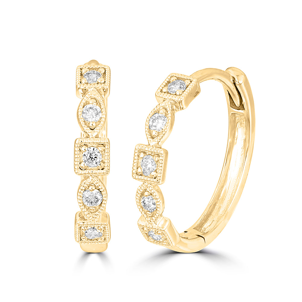 14K Yellow Gold 1/8  Ct.Tw. Diamond  Stackable Hoop Earrings