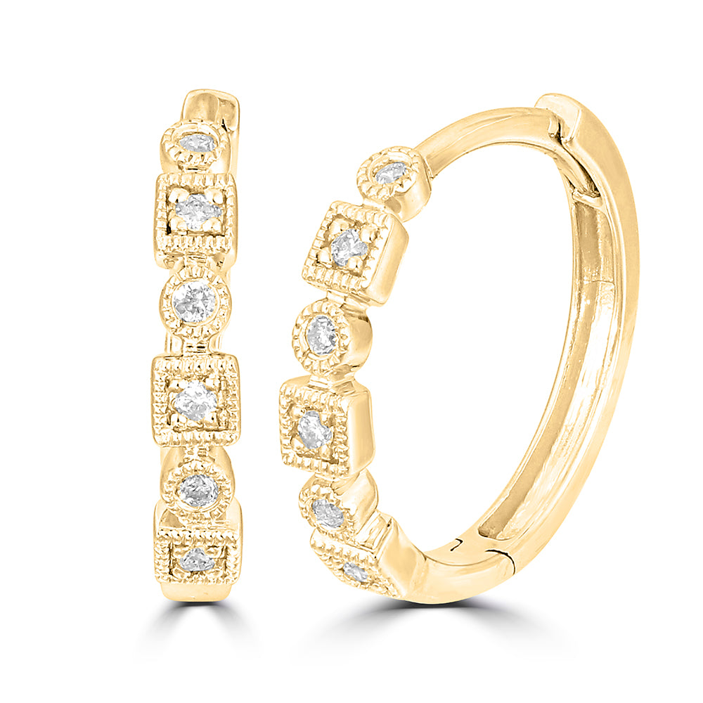 14K Yellow Gold 1/10 Ct.Tw. Diamond  Stackable Hoop Earrings